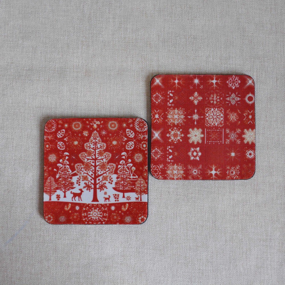 Σουβέρ Σετ 2 Τεμαχίων Τετράγωνα Christmas Red Δώρα