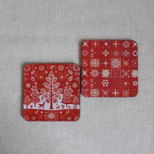 Σουβέρ Σετ 2 Τεμαχίων Τετράγωνα Christmas Red Δώρα