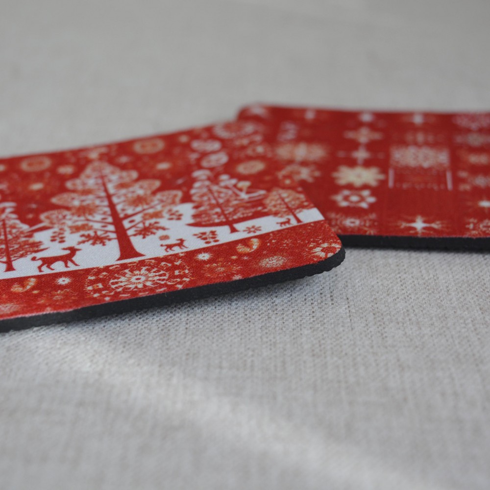 Σουβέρ Σετ 2 Τεμαχίων Τετράγωνα Christmas Red Δώρα