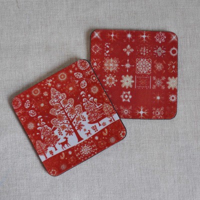 Σουβέρ Σετ 2 Τεμαχίων Τετράγωνα Christmas Red