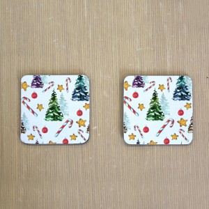 Σουβέρ Σετ 2 Τεμαχίων Τετράγωνα Christmas Trees Δώρα
