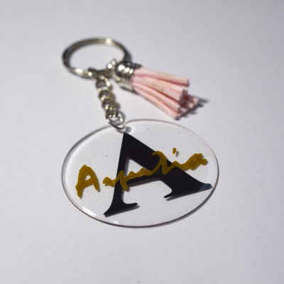 Ακρυλικό Μπρελόκ Στρογγυλό Μονόγραμμα & Όνομα