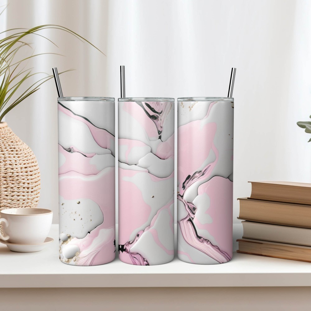 Θερμός Tumbler Μάρμαρο Ροζ-Λευκό Θερμός