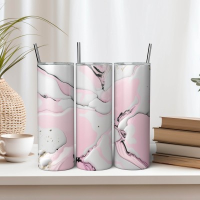 Θερμός Tumbler Μάρμαρο Ροζ-Λευκό