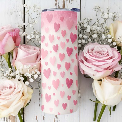 Θερμός Tumbler Καρδιές Ροζ